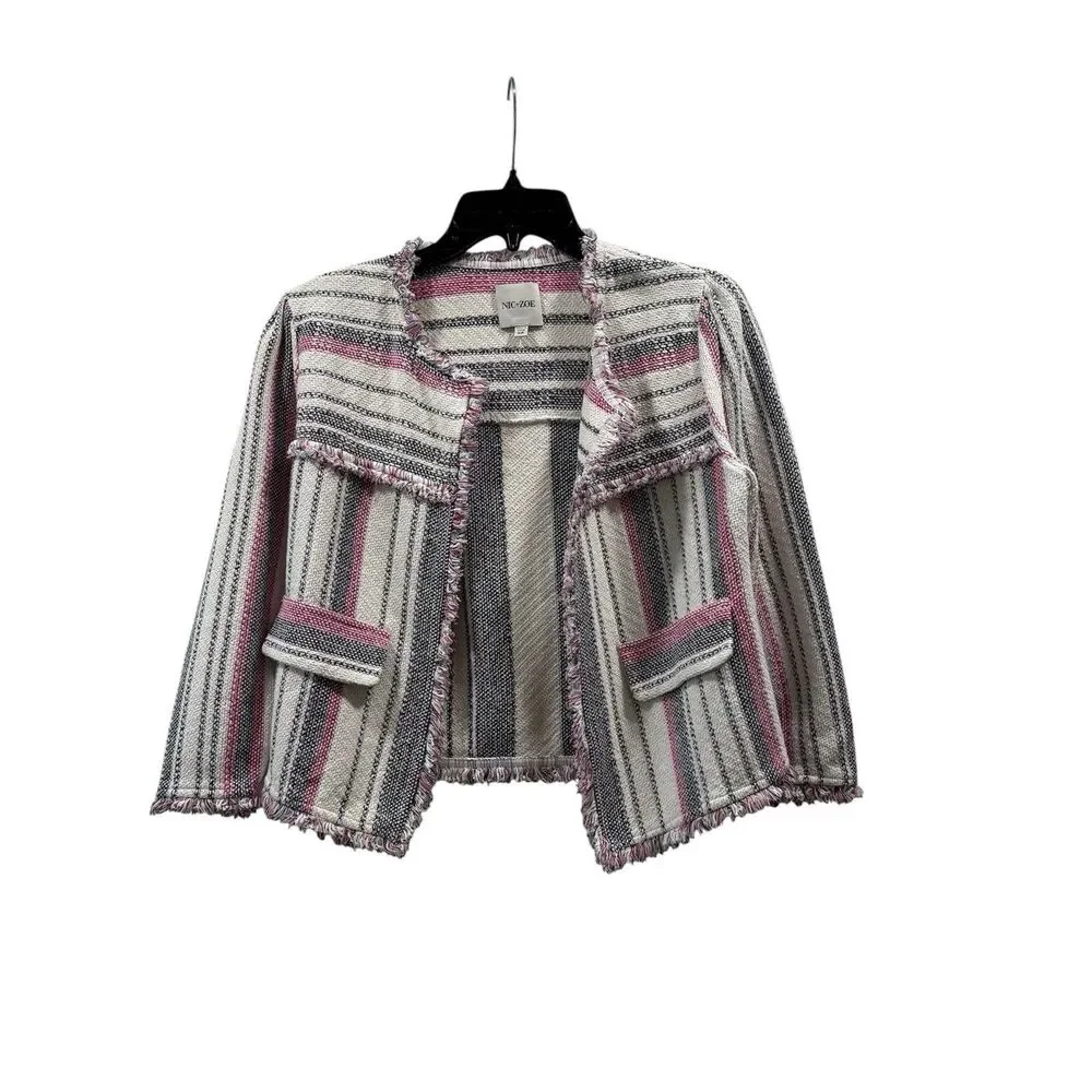 Nic And Zoe Dashing Days Striped Fringe Jacket Size PP Petite (0P) - Picture 3 of 9